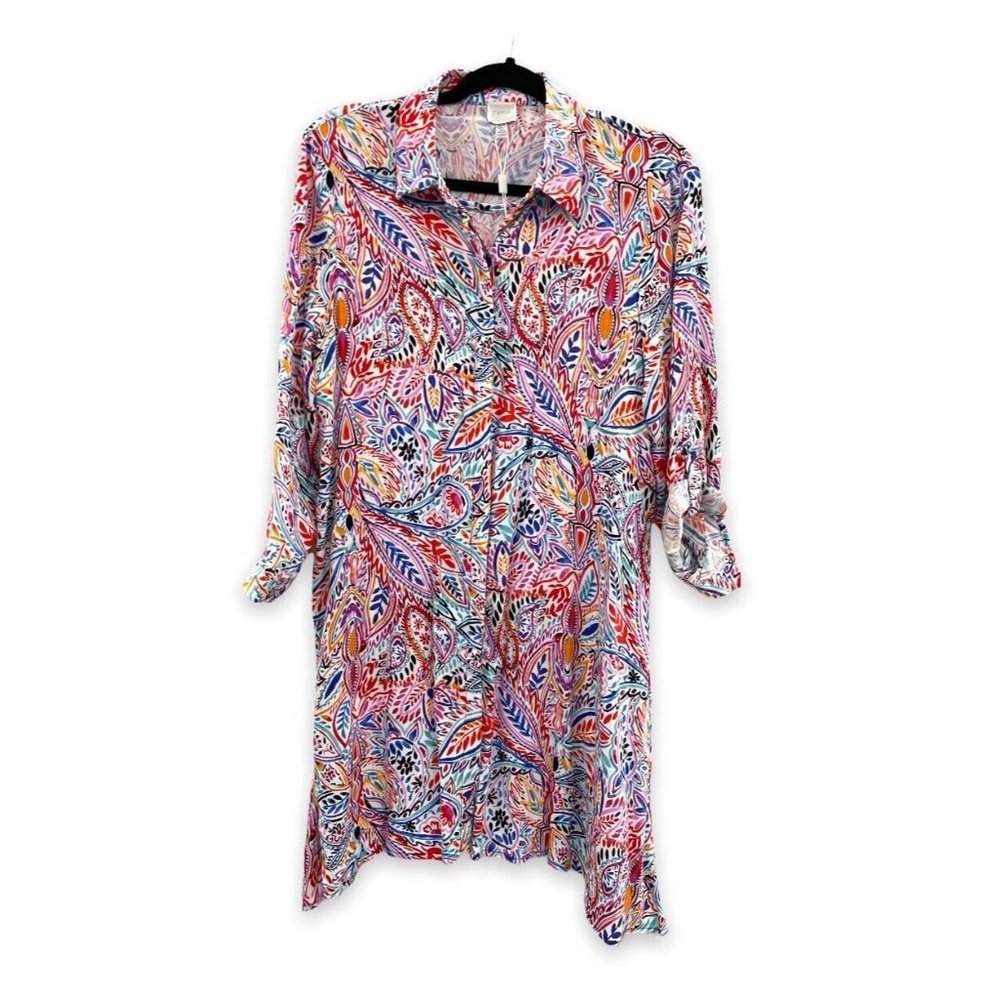 CUPIO Colorful Button Up A-line  Shirt Dress Sleeveless Women Size M Collared